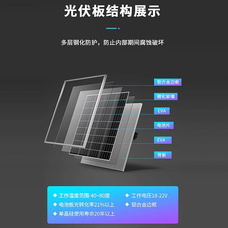 太阳能监控供电系统户外森林果园12V太阳能供电组件光伏储能电池