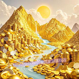 流水生财金山贴画客厅墙贴背有靠山富贵装饰画招财转运新年门贴