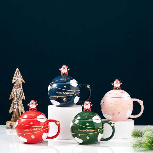 Christmas Cup Mug Christmas Ceramic Cup With Lid And Spoon S