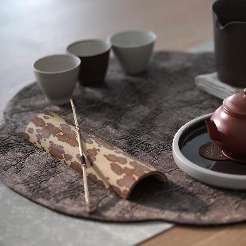 棉麻香云纱真丝海棠茶席 慢蓝传统手工布艺植物染印染刺绣席垫