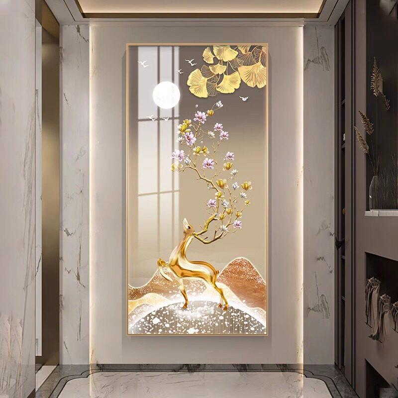 福禄招财入户玄关装饰画寓意好竖版轻奢走廊过道壁画大气玄关挂画
