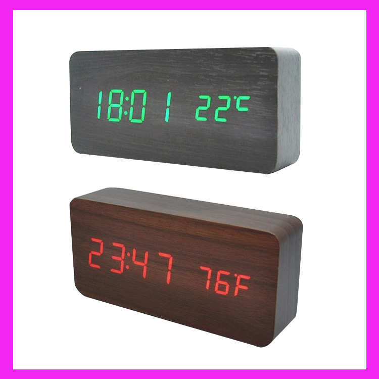 led批发创意木头 台钟时钟静音电子座钟双数字儿童木质  闹钟显