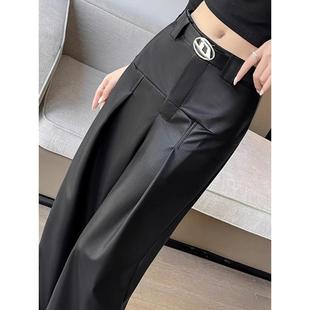 采购产品秋季和冬季女士黑色Pu皮裤,高腰,修身,雅皮士西装裤,