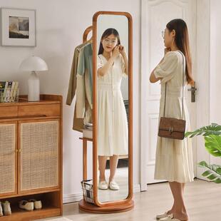 实木落地穿衣镜镜家用可旋转移动ins风女生卧室玻璃全身镜新款