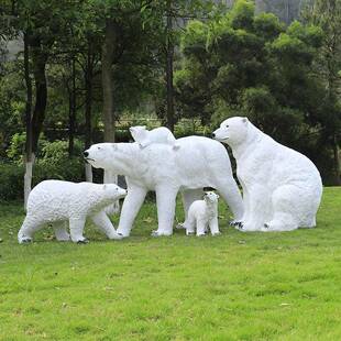 花户外大型仿真北极熊璃钢主雕塑玻摆件园林极地海洋北极熊2馆商