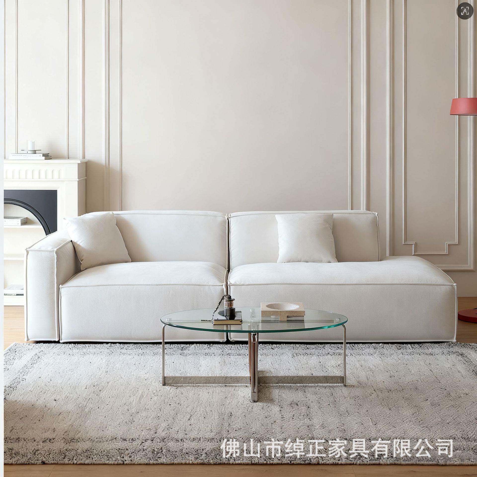 磨砂布艺沙发客厅异形转角豆腐块法式奶油白可拆洗法兰丝温妮沙发
