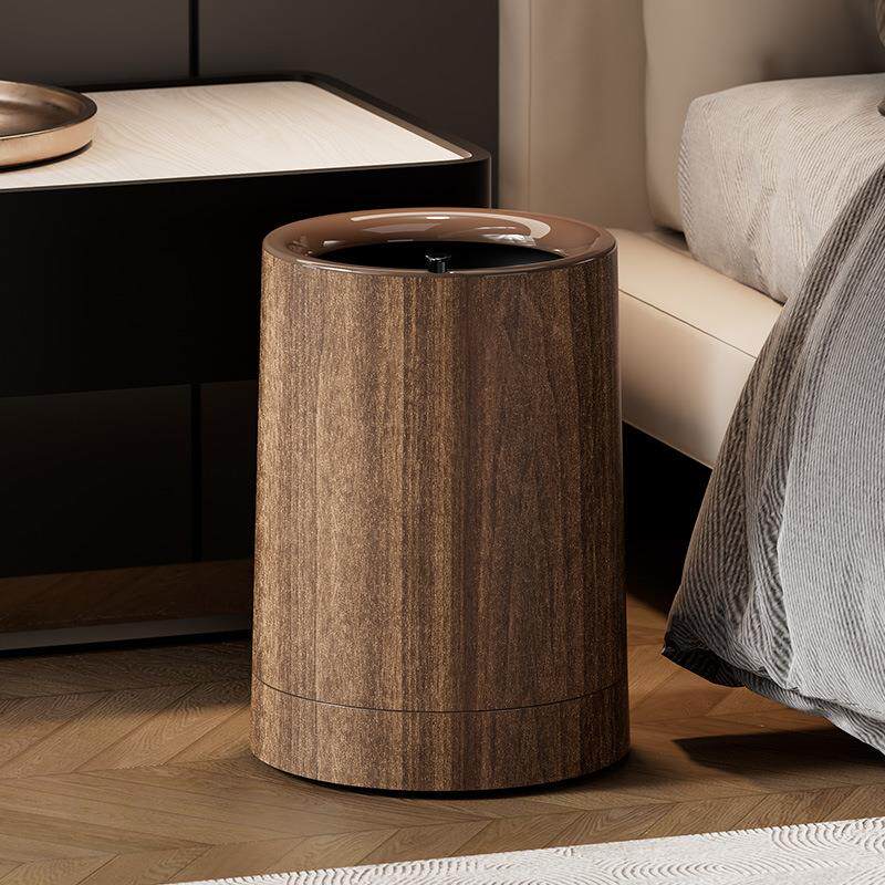 带滑轮家用中古风客厅高档高颜值办公室木纹新中式2025新款垃圾桶