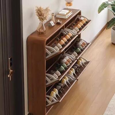 实木翻斗鞋架子家用门口免安装玄关小窄简易室内超薄小型多层鞋柜