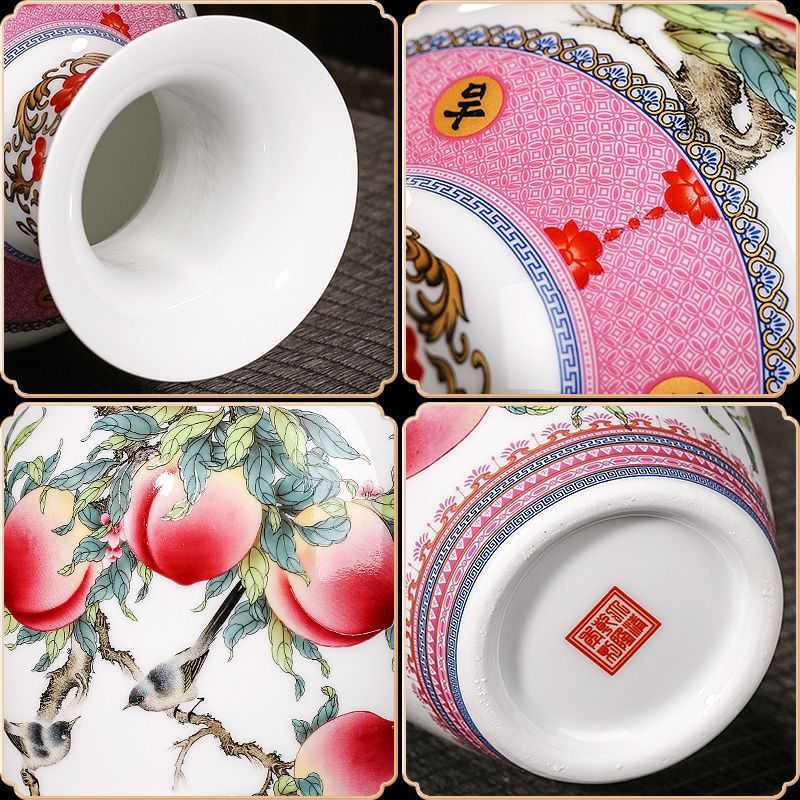 景德镇陶瓷器粉彩福寿图花瓶摆件中式客厅酒柜博古架家居装饰品