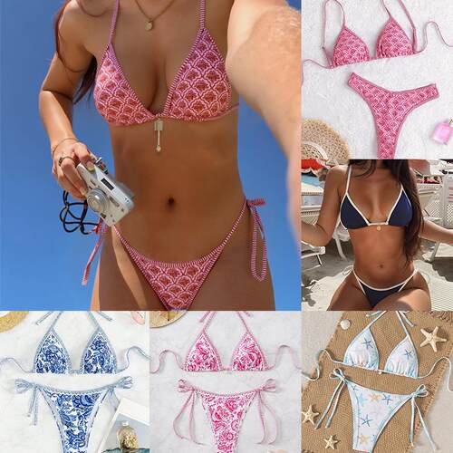 Women ' s Floral Bikini Set with Adjustable Straps , Two -