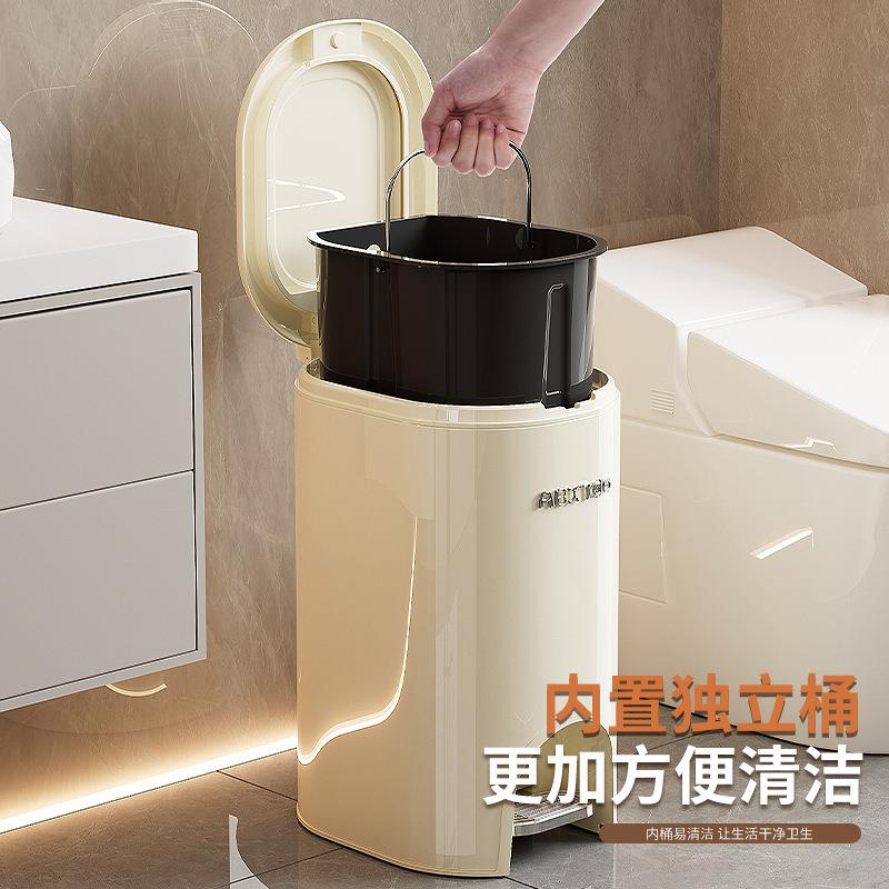 脚踏垃圾桶家用按压盖厕金属圆形所式高颜桶值带盖厨客厅卫生房间