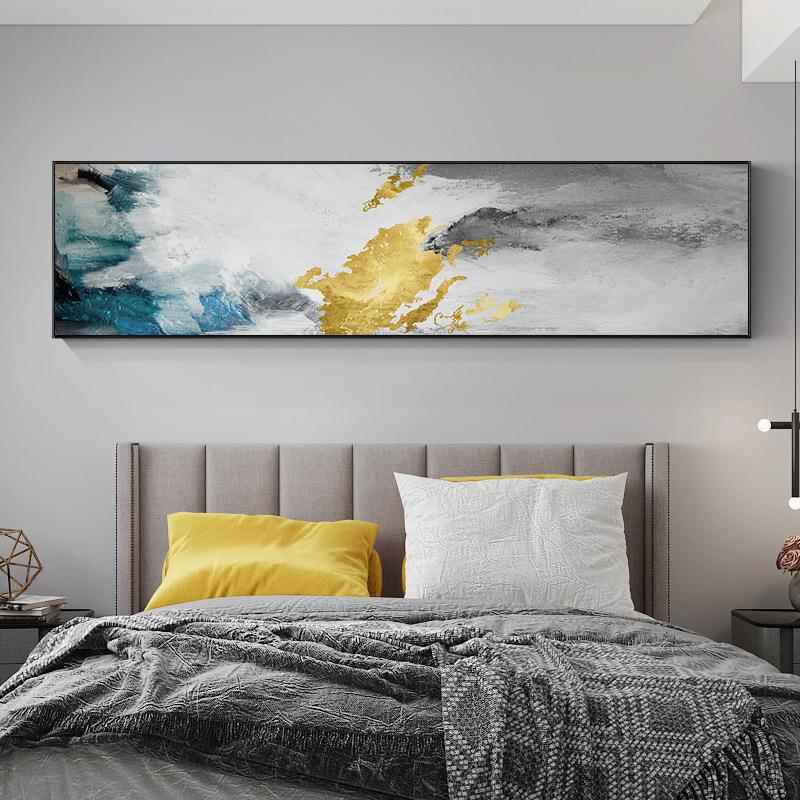 卧室墙面装饰画横长款酒店房间背景墙画主卧床头挂画大气轻奢壁画