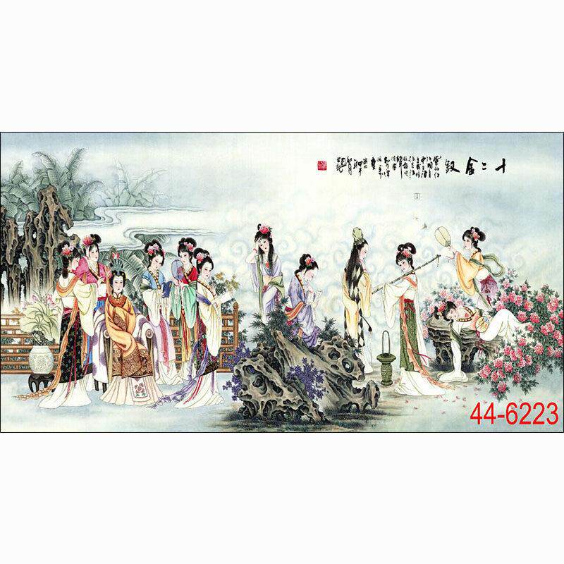 国画人物画字画客厅饭厅沙发背景墙墙面贴画挂画红楼梦十二金枝图