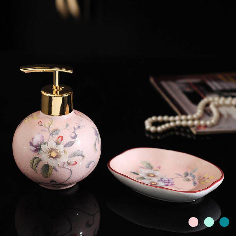 陶瓷液体瓶肥皂盒两件套美国洗手液瓶肥皂碟个性化浴室补充瓶洗衣