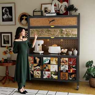 中古风钢制餐边柜靠墙一体储物柜客厅复古铁艺皮斗柜多层收纳柜子