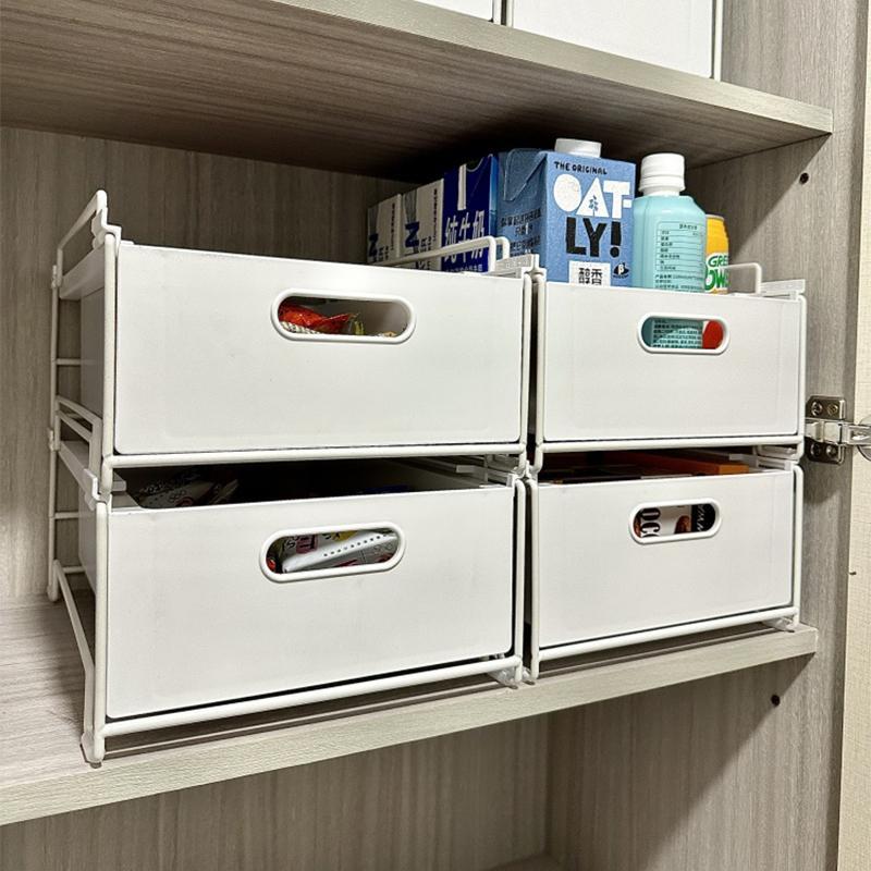 厨房整体橱柜收纳盒抽屉式可叠加杂物置物架多功能下水槽拉篮收纳