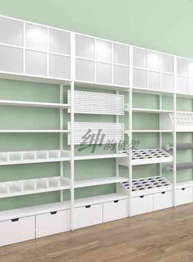 诺米2元店货架白色钢木饰品精品店货架店货架展示架陈列架展示柜