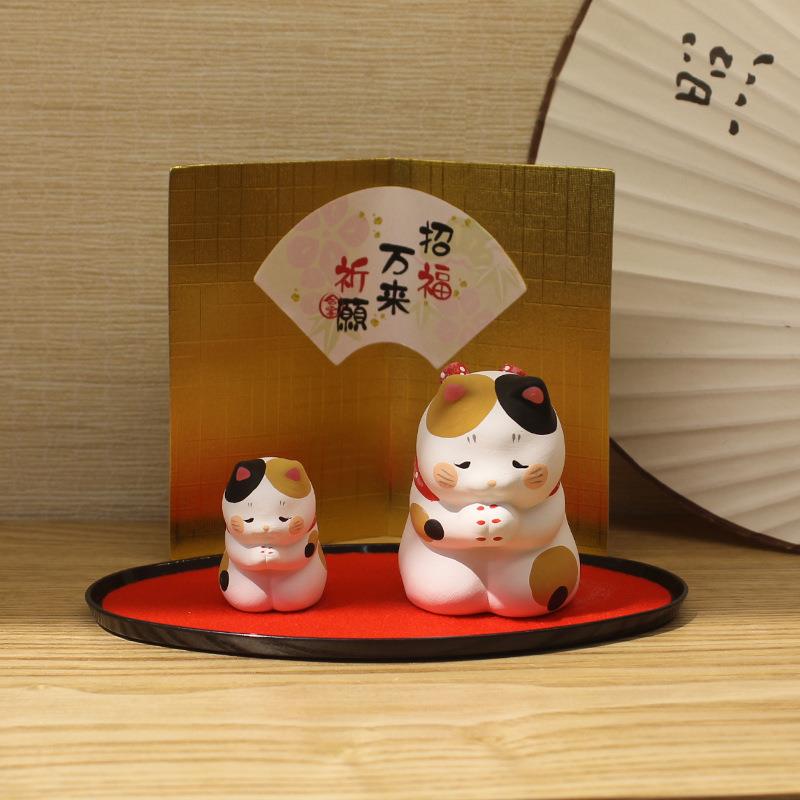 乐喵进口日式龙虎作陶瓷素烧擺件招财猫亲子店铺家居开业家用摆件