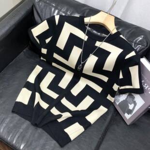 Spring Autumn Men's Slim Fit Geometric Base Layer T-shirt