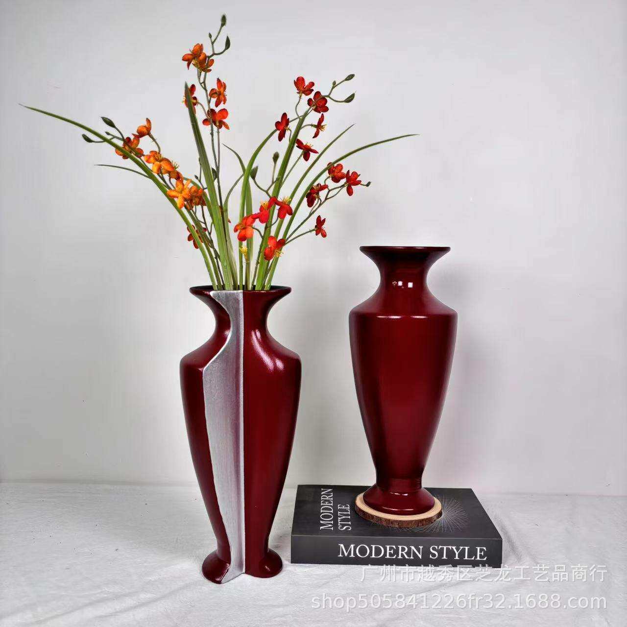 新FTM123中式客装厅摆件陶瓷花桌氛围装饰品布置软陶罐花瓶器摆花