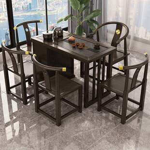 实木茶台小型长方形高档烧水壶茶桌椅组合橡胶木新中式客厅一体