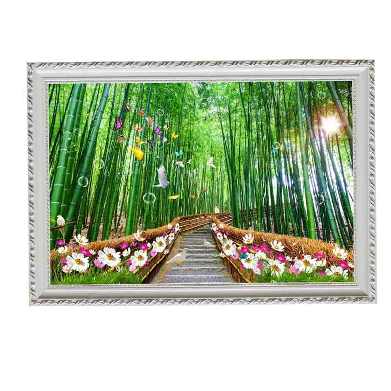竹子竹林画乡间小路绿色风景简约装饰墙贴防水自粘画定制画框墙挂
