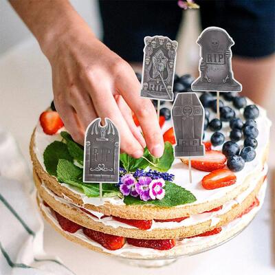 12pcs Halloween Tombstone RIP Cupcake Toppers Halloween Horr