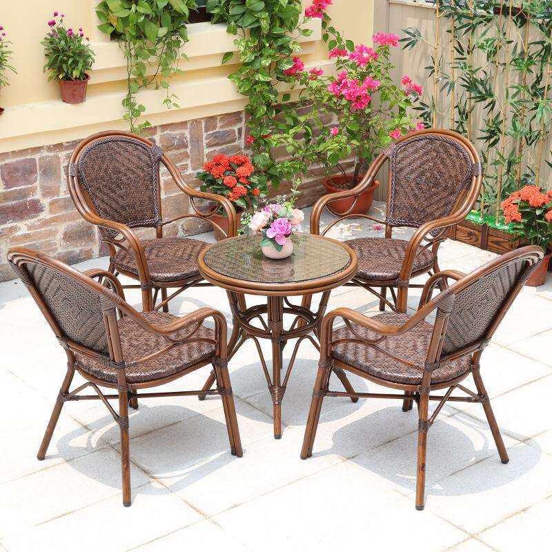 阳台小桌椅藤编别墅小区花园手工编藤椅阳台露天防晒桌椅套装组合