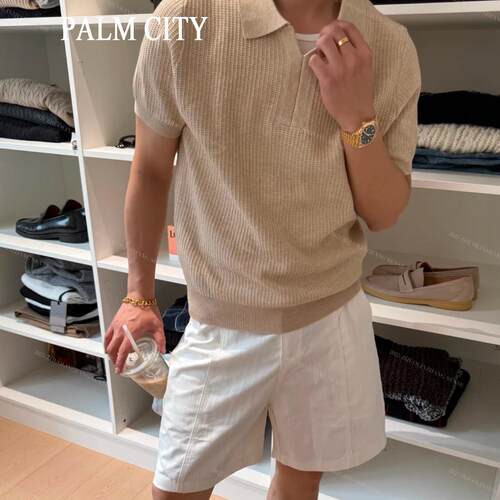 palm city老钱风针织冰丝短袖Polo衫男夏季轻薄透气海鸥领半袖T恤