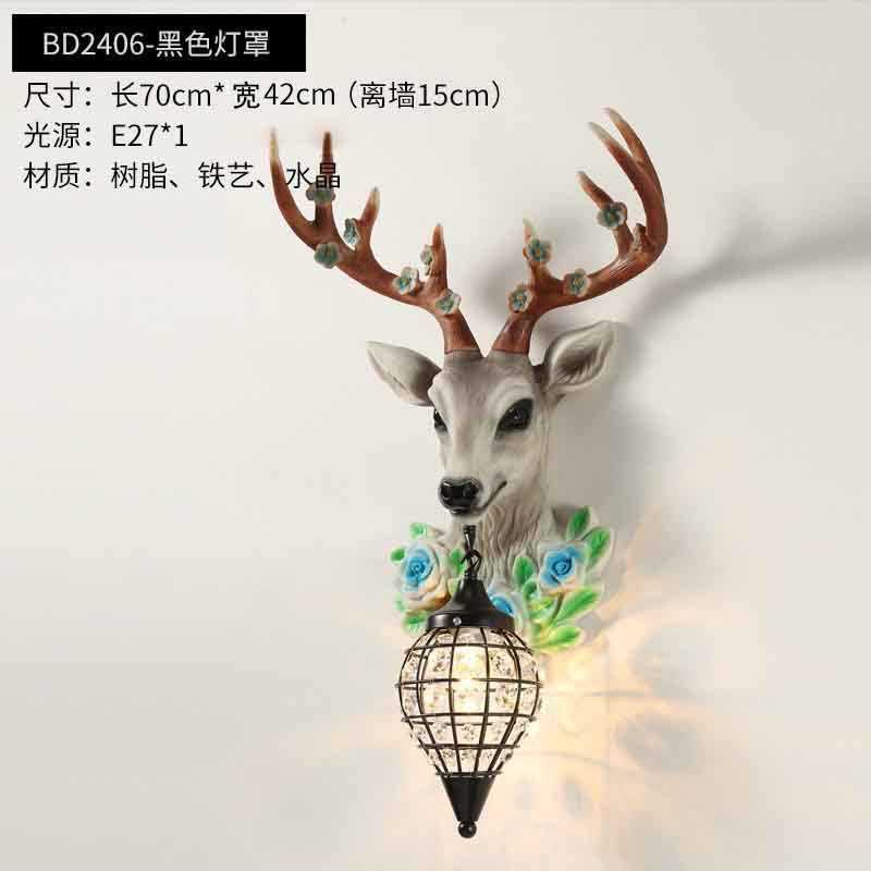 欧式电视招财壁灯墙鹿角床头背景灯具壁灯北客厅创意鹿头装饰个性