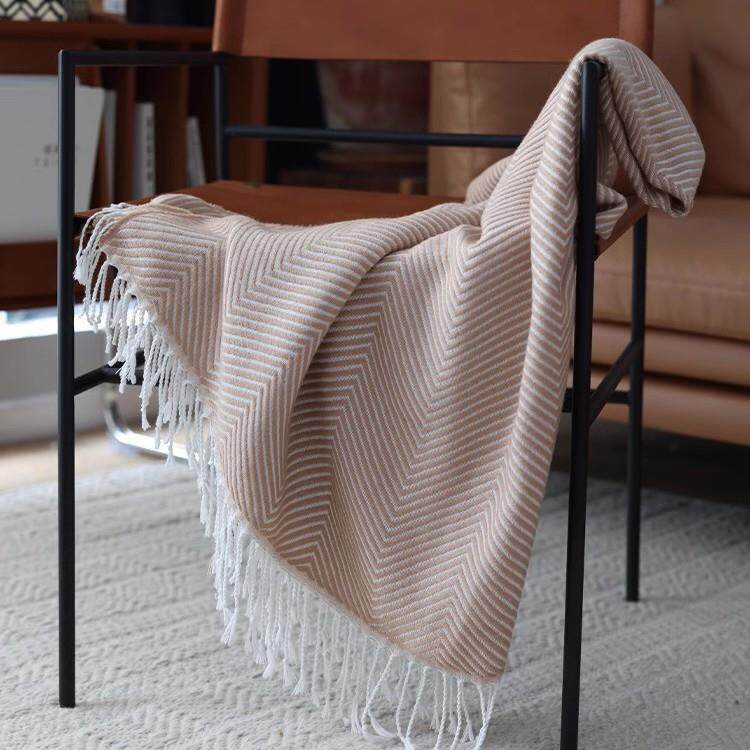 FF16人字纹针织线毯沙发盖毯床尾毯子流苏沙发巾毯针织休闲毯