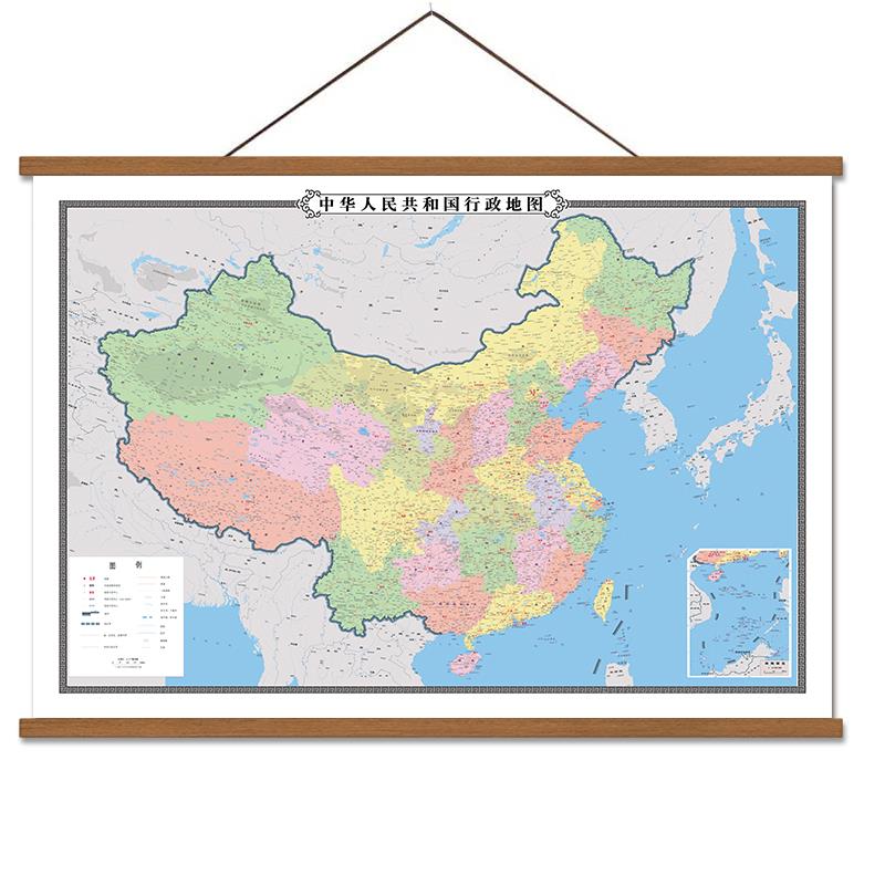 高档实木复古国中挂图地图世界办书房客公室厅装饰画墙面挂画墙画图片