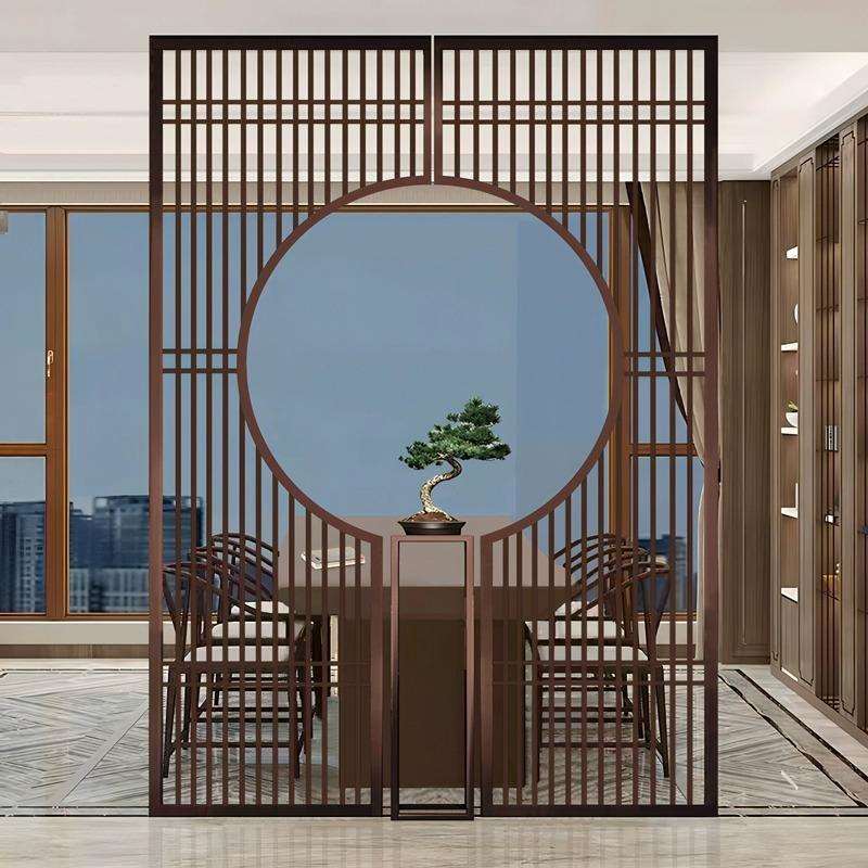 新中式仿古屏风玄关隔断墙客厅酒店茶室餐厅沙发现代简约镂空栅栏