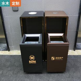 酒店大堂不锈钢办公楼果皮箱轻奢电梯口垃圾桶室内禁烟可包邮水木