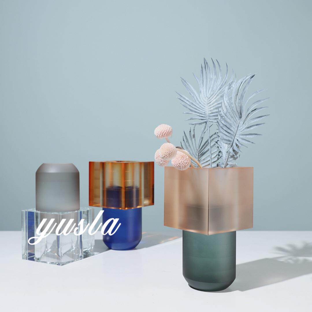 简约玻璃客厅茶几插干花瓶餐厅吧台柜别墅样板间花器摆件软装饰品