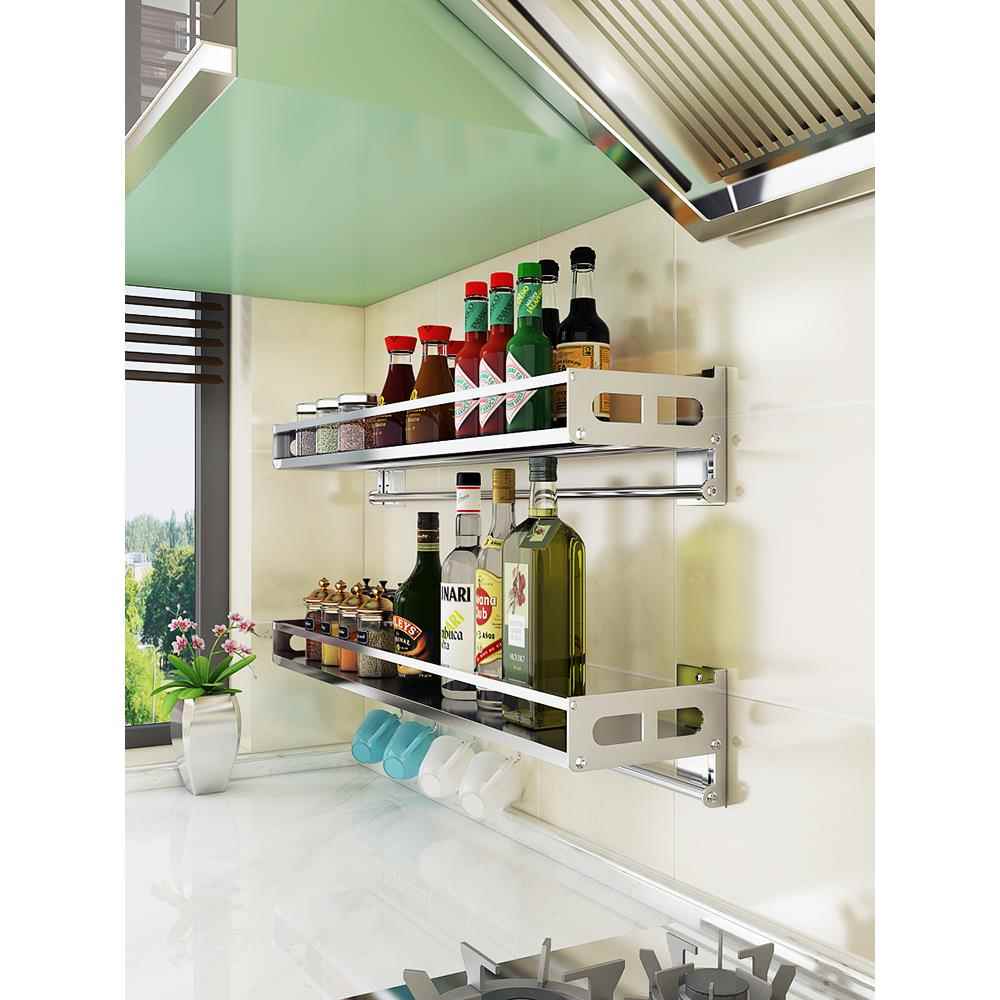 cs免打孔壁挂式厨房0置物调料味FOT品收纳架子34架不调锈钢墙上层