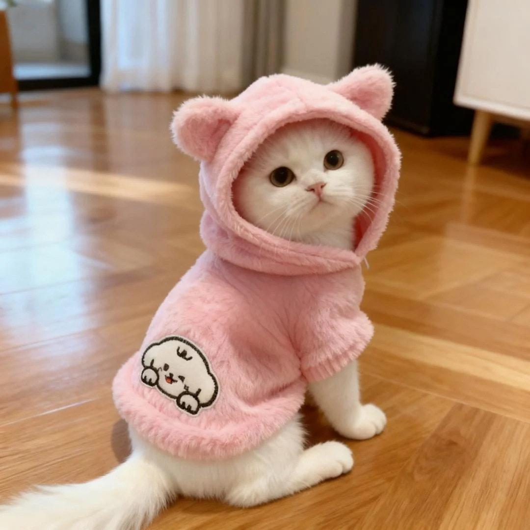 猫咪秋冬连帽马甲加绒款布偶英短无毛猫毛绒保暖背心宠物狗狗衣服