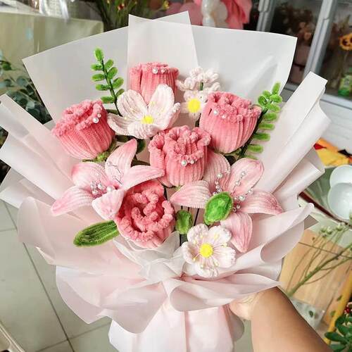 手工扭扭棒花束玫瑰花diy材料包送闺蜜女友百合花520情人节礼物