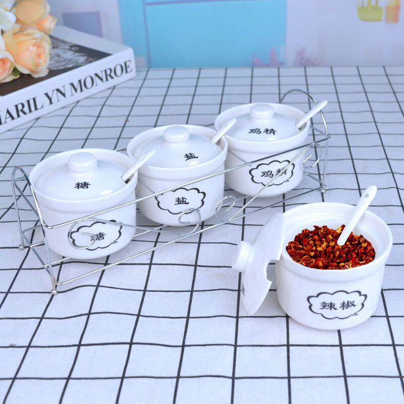 陶瓷调味罐三件套陶瓷盐罐家用厨房调味瓶陶瓷调料罐商用有盖