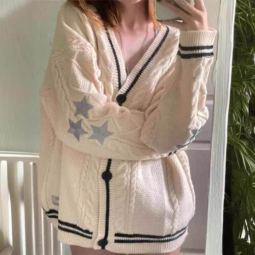 Women Oversized Knit Cardigan Sweater 1989 Outfit Button