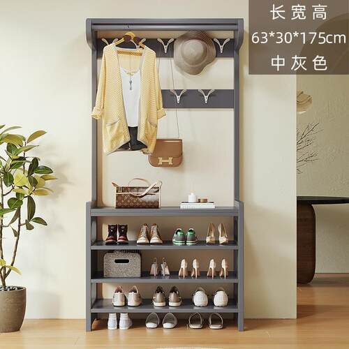 高档衣帽落关地实木架挂架鞋架组合玄多衣功能入户客厅置物架一体