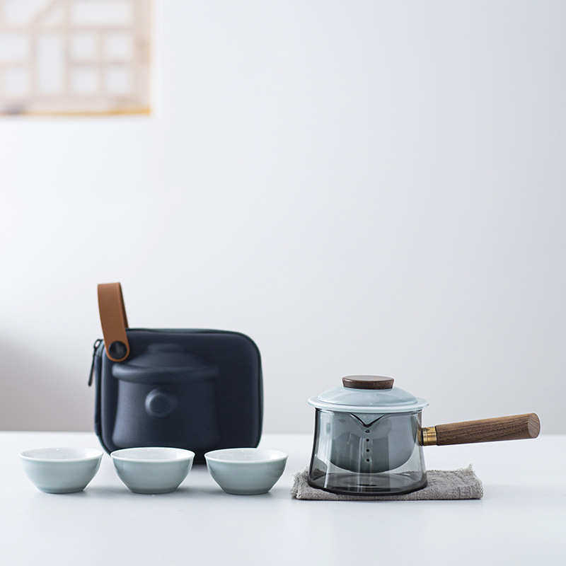 陶瓷家用侧客一壶便携式山旅行茶具三杯杯壶快迹先生户外功夫茶把