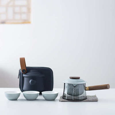 旅行家用迹陶瓷把杯便携式三杯先生山户外一壶壶客侧快功夫茶茶具