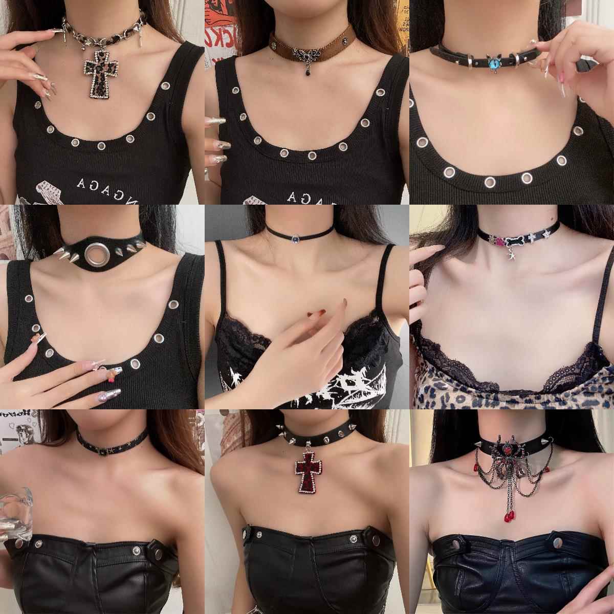 甜酷辣妹风流苏吊坠项圈女欧美跨境皮质项链亚文化个性百搭配饰潮