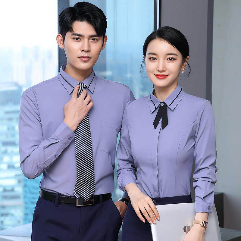 男女同款职业衬衫酒店前台服务员工作服气质餐饮销售员工装秋