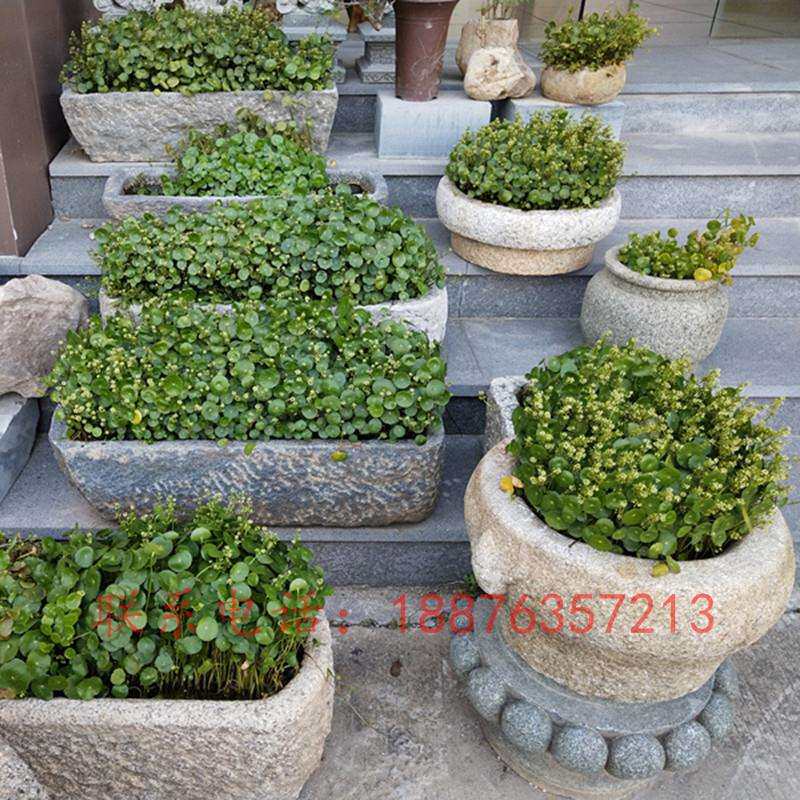 公园石雕花盆黄锈石花钵盆景摆件仿古花盆户外别墅园林景观花钵