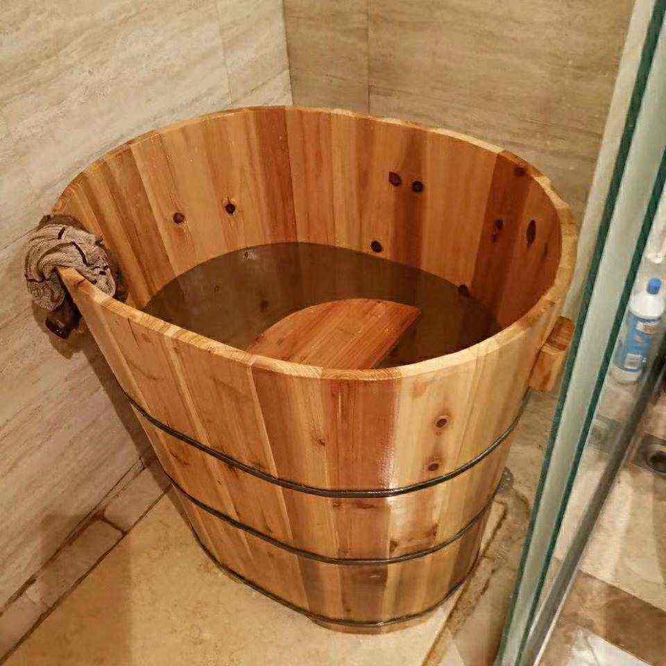 木桶浴桶加高不占地成人泡澡木桶洗澡桶实木浴缸家用洗澡盆沐浴桶