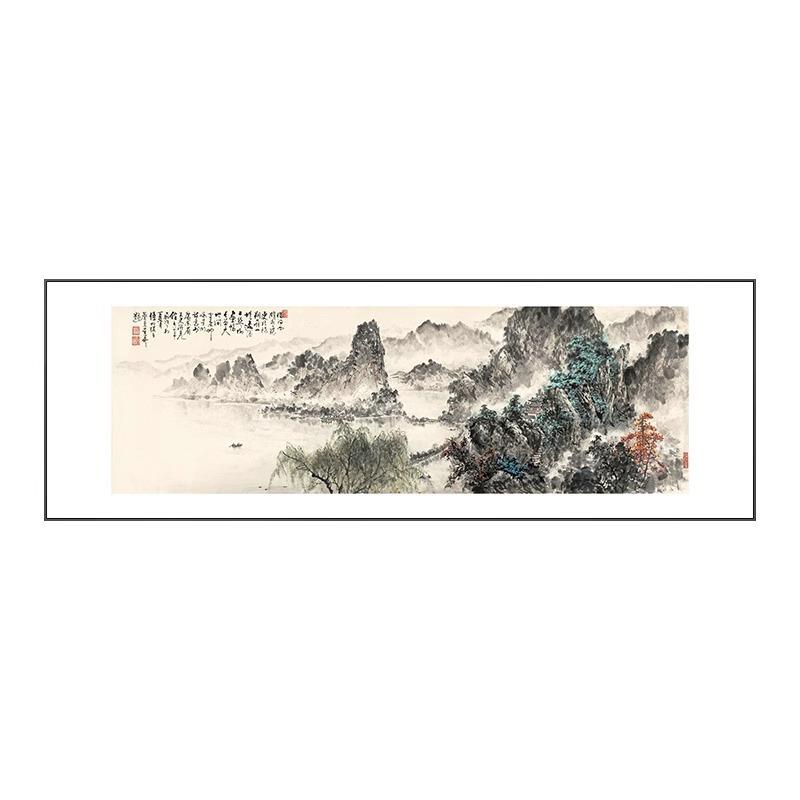 水墨山水画客厅装饰画大气招财国画办公室挂画横幅新中式风景壁画