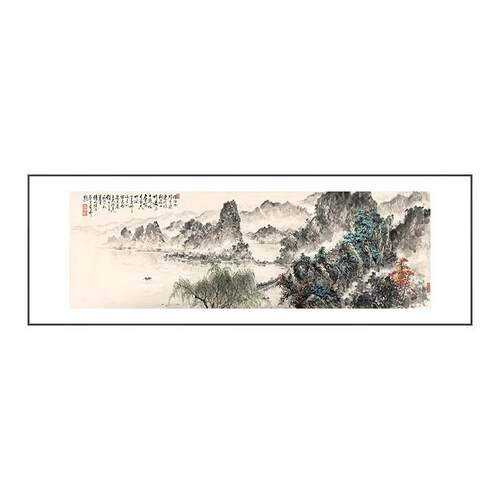 水墨山水画客厅装饰画大气招财国画办公室挂画横幅新中式风景壁画