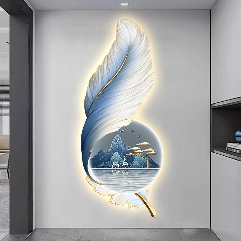 轻奢玄关装饰画一进门的墙壁画走廊过道进户门对面墙挂画羽毛